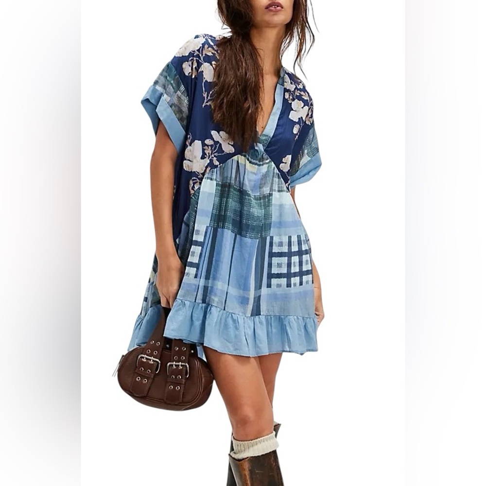 🆕 FREE PEOPLE | PRINTED AGNES MINI DRESS | INDIGO COMBO | SZ: XS